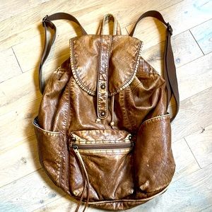 Cute Faux Leather Backpack with pinstripe interior